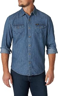 Wrangler Men's Iconic Regular Fit Snap Shirt, Mid Tint Denim, XX-Large