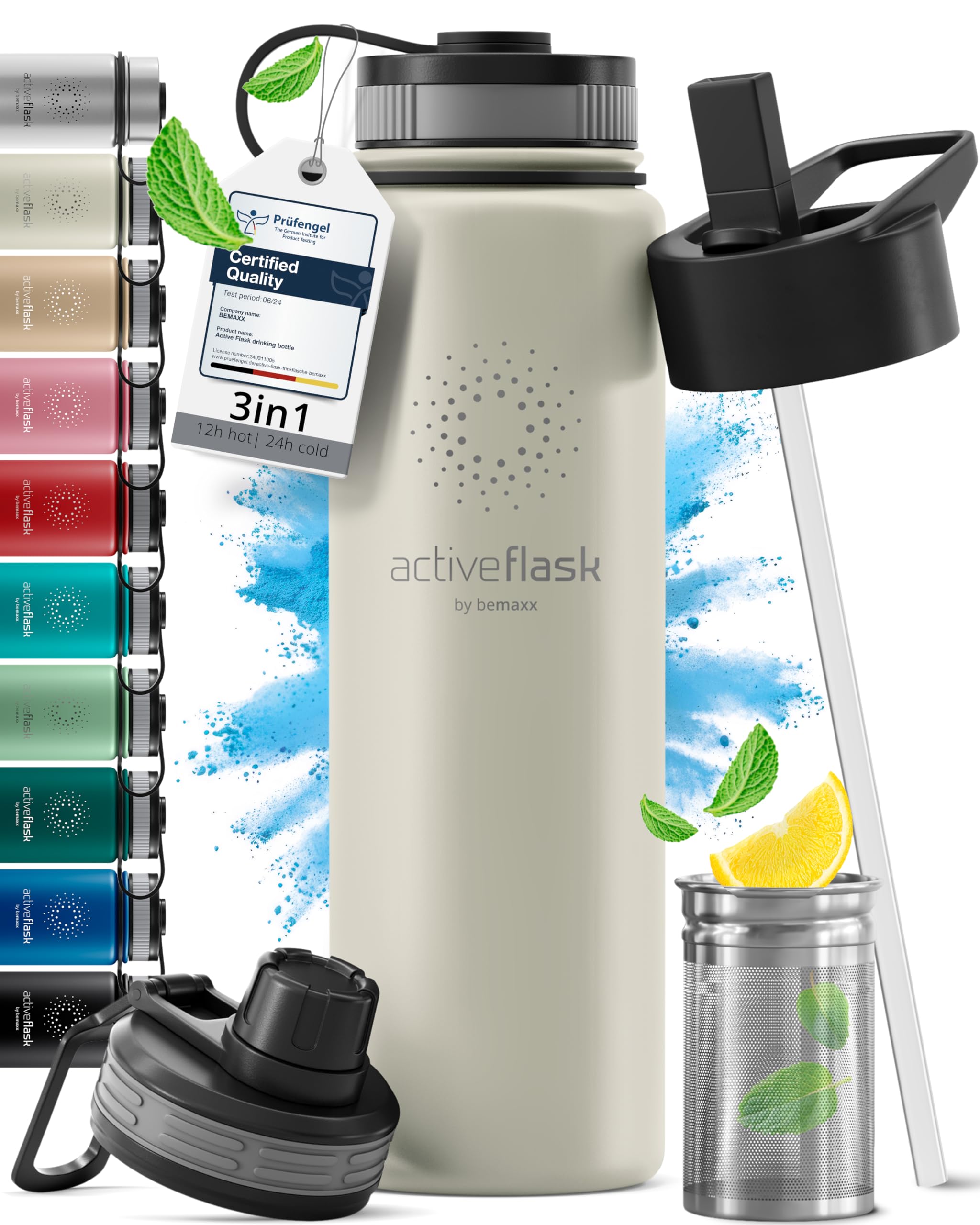 BeMaxx Active Flash Thermal Water Bottle with Straw 1 Litre 750 ml 500 ml (3 Inf