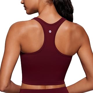 CRZ YOGA Butterluxe Racerback Crop Tank Tops | Light Support, Removable Pads, Yoga, Extremely Soft, Scoop Neck, Longline Sports Bras for Women