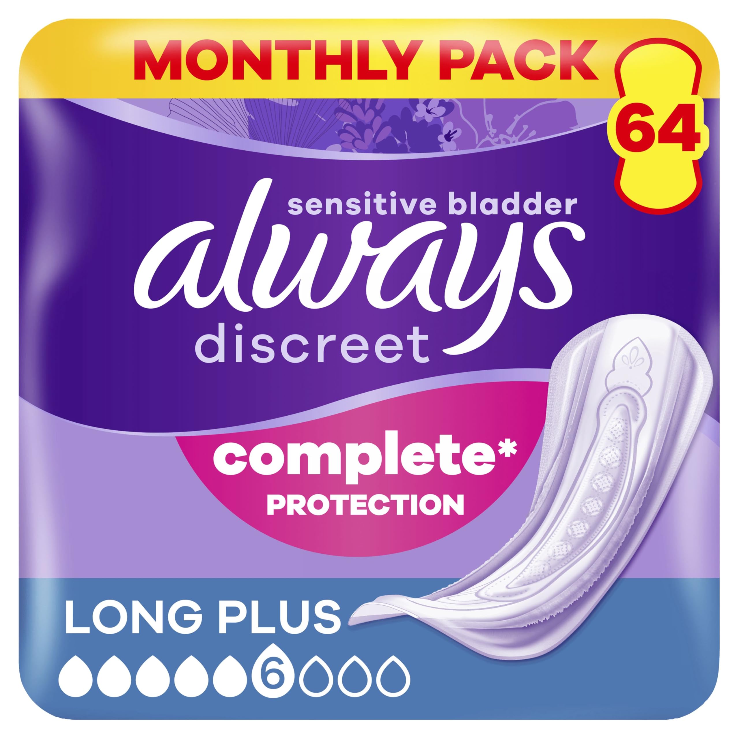 Always Discreet Incontinence Pads Long Plus 64ct