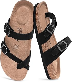 FITORY Women's Cork Footbed Sandals,Arch Support Slides