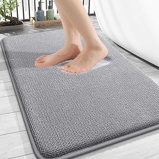 OLANLY Luxury Extra Soft Memory Foam Bath Mat, 16x24, Grey | Absorbent Non-Slip Bathroom Mats, Quick Dry Bathroom Rugs, Machine Washable Bath Mats for Bathroom Floor, Tub and Shower