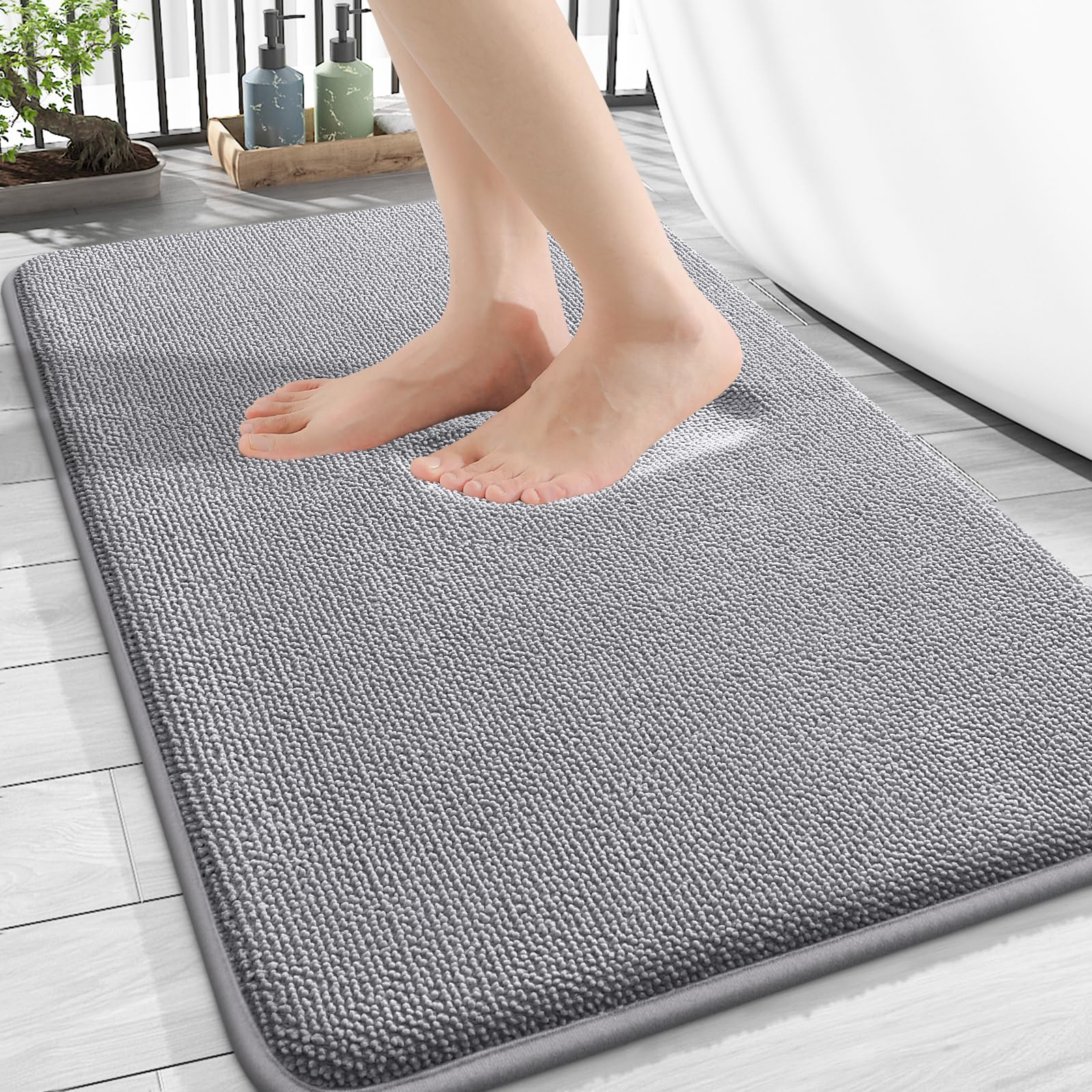 OLANLY Luxury Extra Soft Memory Foam Bath Mat, 16x24, Grey | Absorbent Non-Slip 