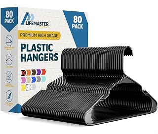 Lifemaster Plastic Clothes Hanger Set - 80 Pieces Versatile, Lightweight, Space-Saving, Non-Slip, Slim Designed, Dry and Wet Clothes Hanger Set - Black
