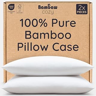 Bambaw Bamboo Pillowcase 50x75 cm, 2 Pack, Anti Acne Pillowcase, 100% Bamboo Pillowcases Pack of 2, Cooling Pillow Cases for Night Sweats, Allergy Friendly Pillow Case with Envelope Closure (White)