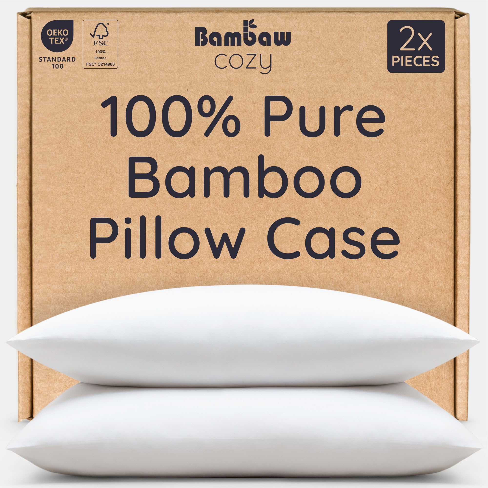 Bambaw Bamboo Pillowcase 50x75 cm, 2 Pack, Anti Acne Pillowcase, 100% Bamboo Pil