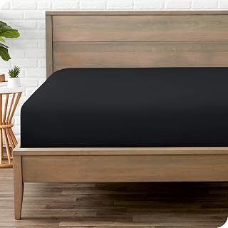 Bare Home Fitted Bottom Sheet - Ultra-Soft (Double, Black)