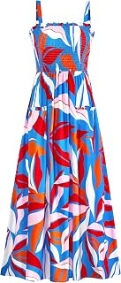 PRETTYGARDEN Womens Summer Dresses 2026 Casual Spaghetti Strap Ruffle Smocked Flowy Floral Spring Maxi Dress with Pocket