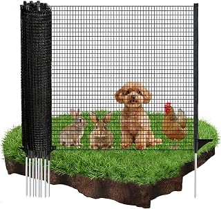 4'x50' Temporary Fence with Posts, with Fiberglass Stake Windbreak Rope | Black, Movable Net, Snow Plastic Mesh, for Dogs, Sheep, Lamps, Used in Garden, Backyard