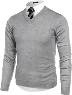 COOFANDY Suéter de manga larga con cuello en V para hombre, Gris claro, XX-Large