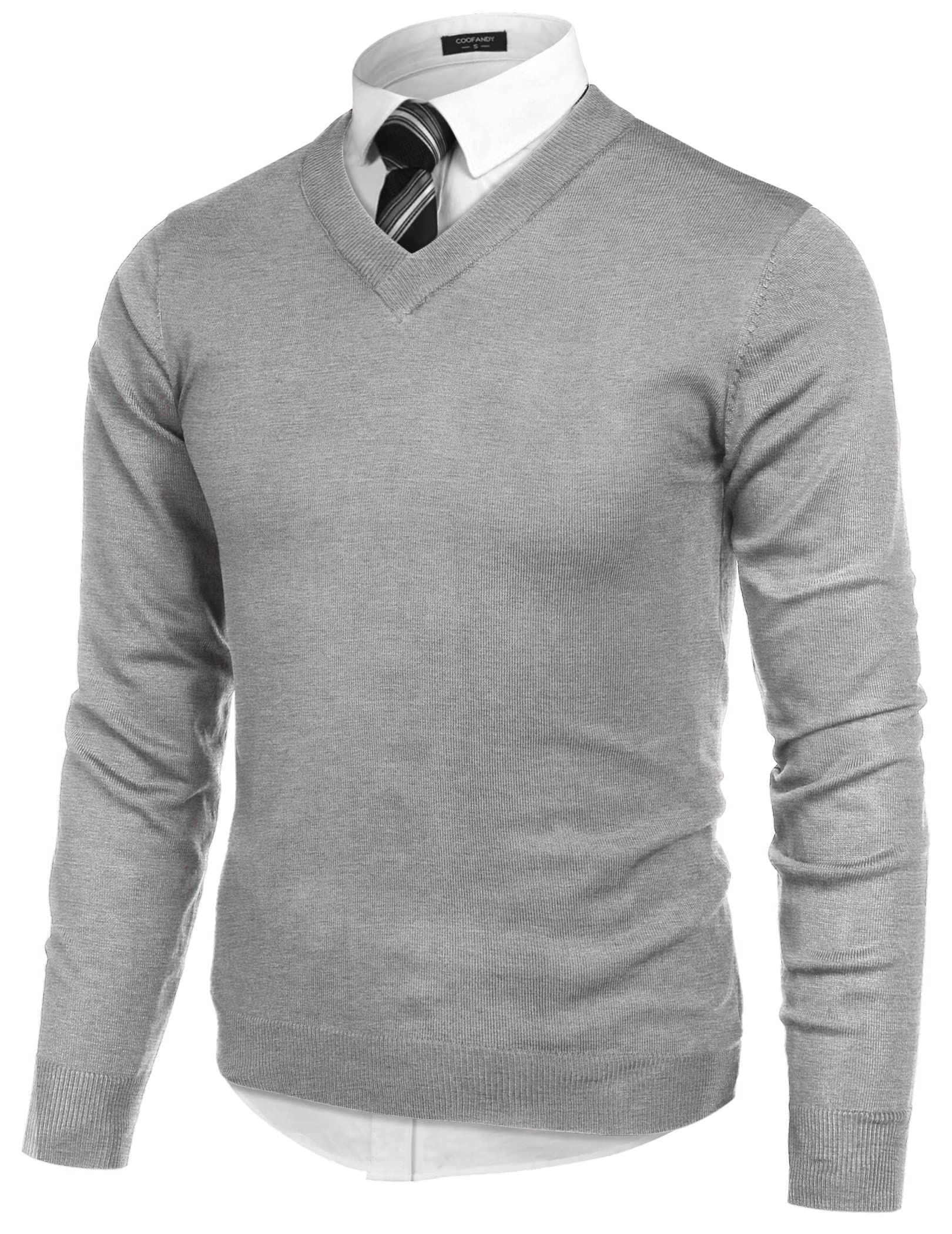 COOFANDY Suéter de manga larga con cuello en V para hombre, Gris claro, XX-Large