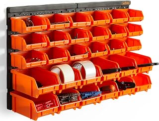 VonHaus Workshop Storage - 30pcs Wall Mount Storage Organiser Bin for Tool Shed, Garage and Workshop - Wall Storage Adjustable Organiser Storage Bins