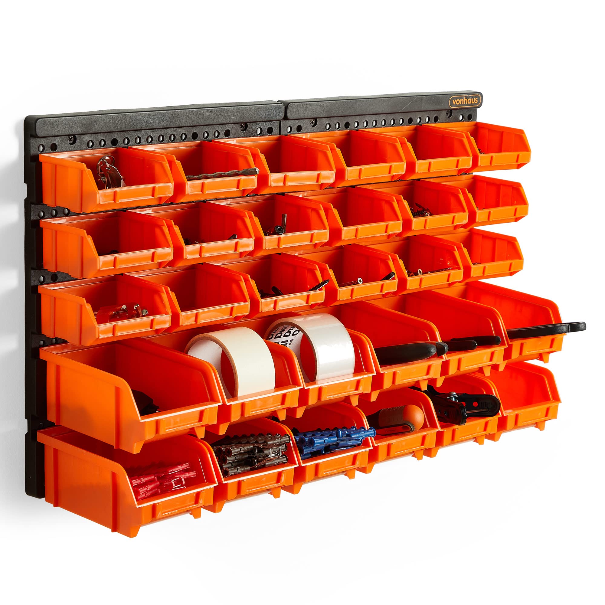 VonHaus Workshop Storage - 30pcs Wall Mount Storage Organiser Bin for Tool Shed,