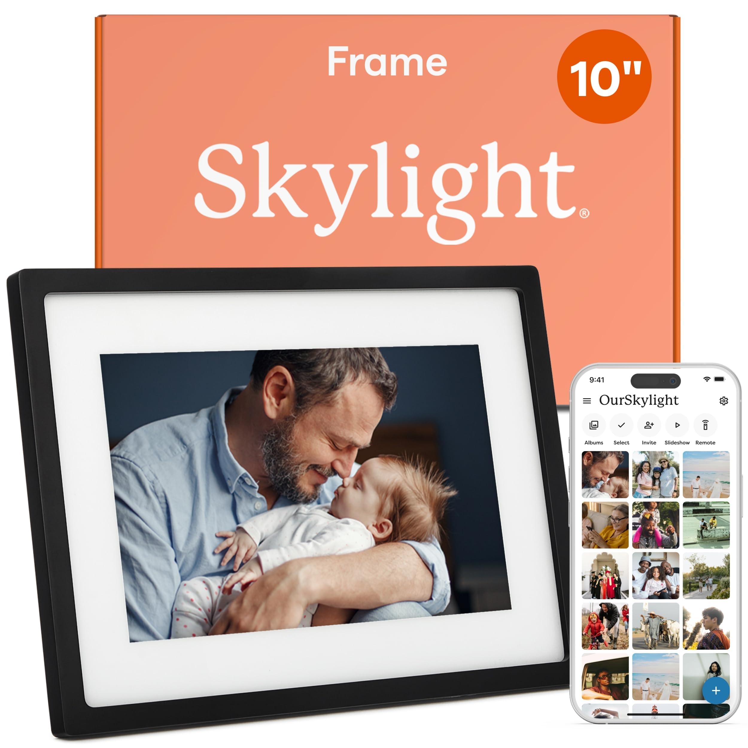 Skylight Digital Picture Frame, Load from Phone Capability, 10" Black | No Subsc