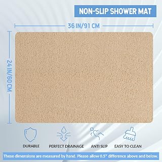 Hargiis Non-Slip Bath Mat, Anti Slip Shower Mat, Fast Drying Bathtub Mats, Foot Scrubber Mat, Anti Slip Mat for Tub, Floor, Bathroom, Kitchen, Home, Hotel (Beige 36''×24'')