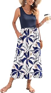 WNEEDU Women's Summer Maxi Dress Casual Sleeveless Sundress