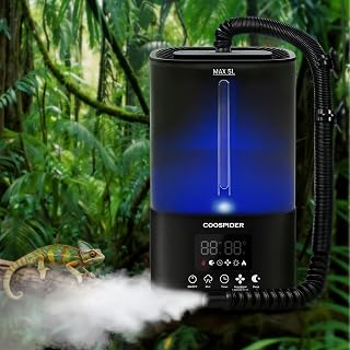 COOSPIDER Reptile Fogger Humidifier, Automatic Humidifiers for Reptiles Tank, Terrarium Humidifier with Timer Humidity Control, Reptile Mister for Amphibians Herps Vivarium (Black, 5L/1.32GAL)
