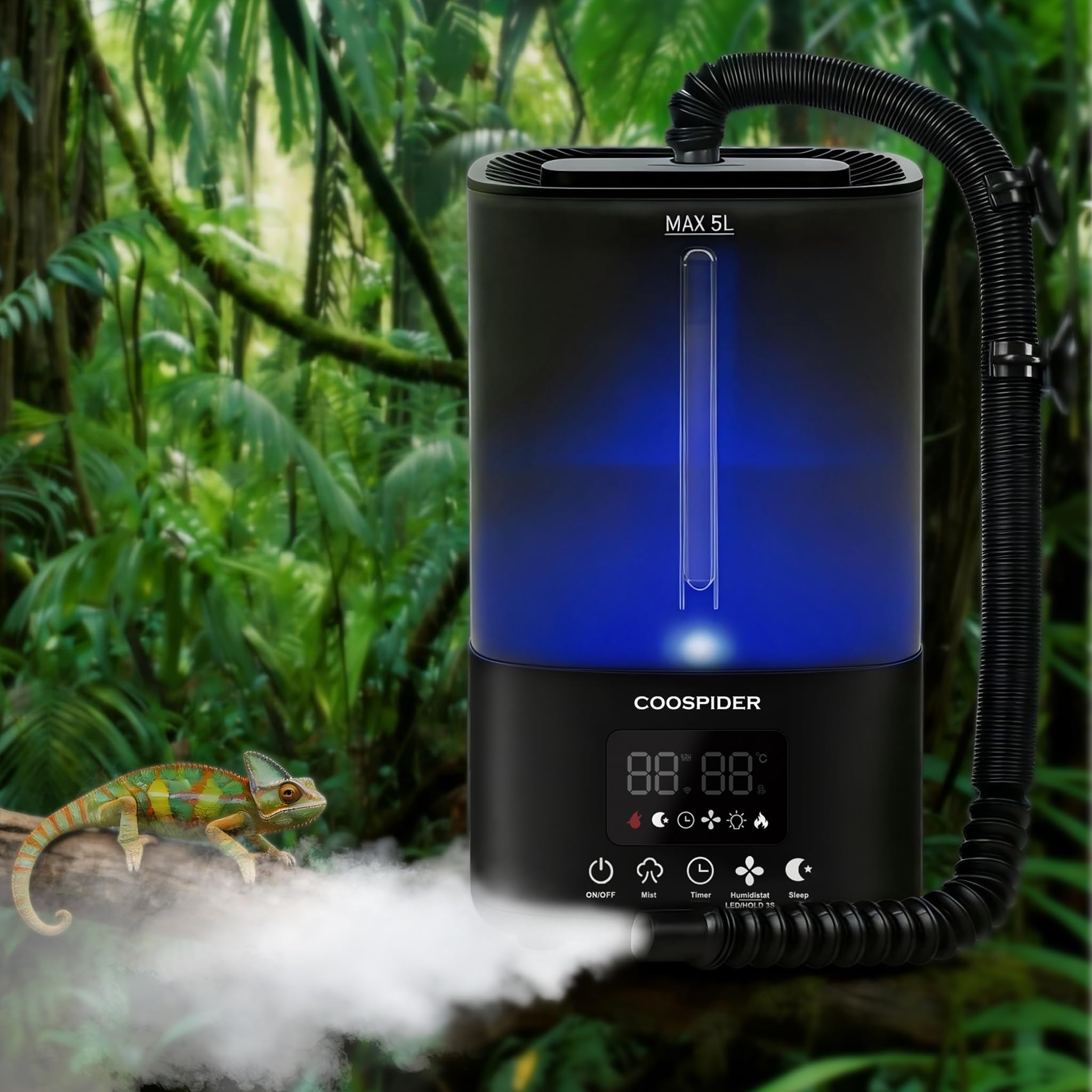 COOSPIDER Reptile Fogger Humidifier, Automatic Humidifiers for Reptiles Tank, Te