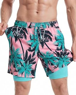 maamgic 2 in 1 Compression Lined Swimsuit with Zipper Men Swim Shorts Beach