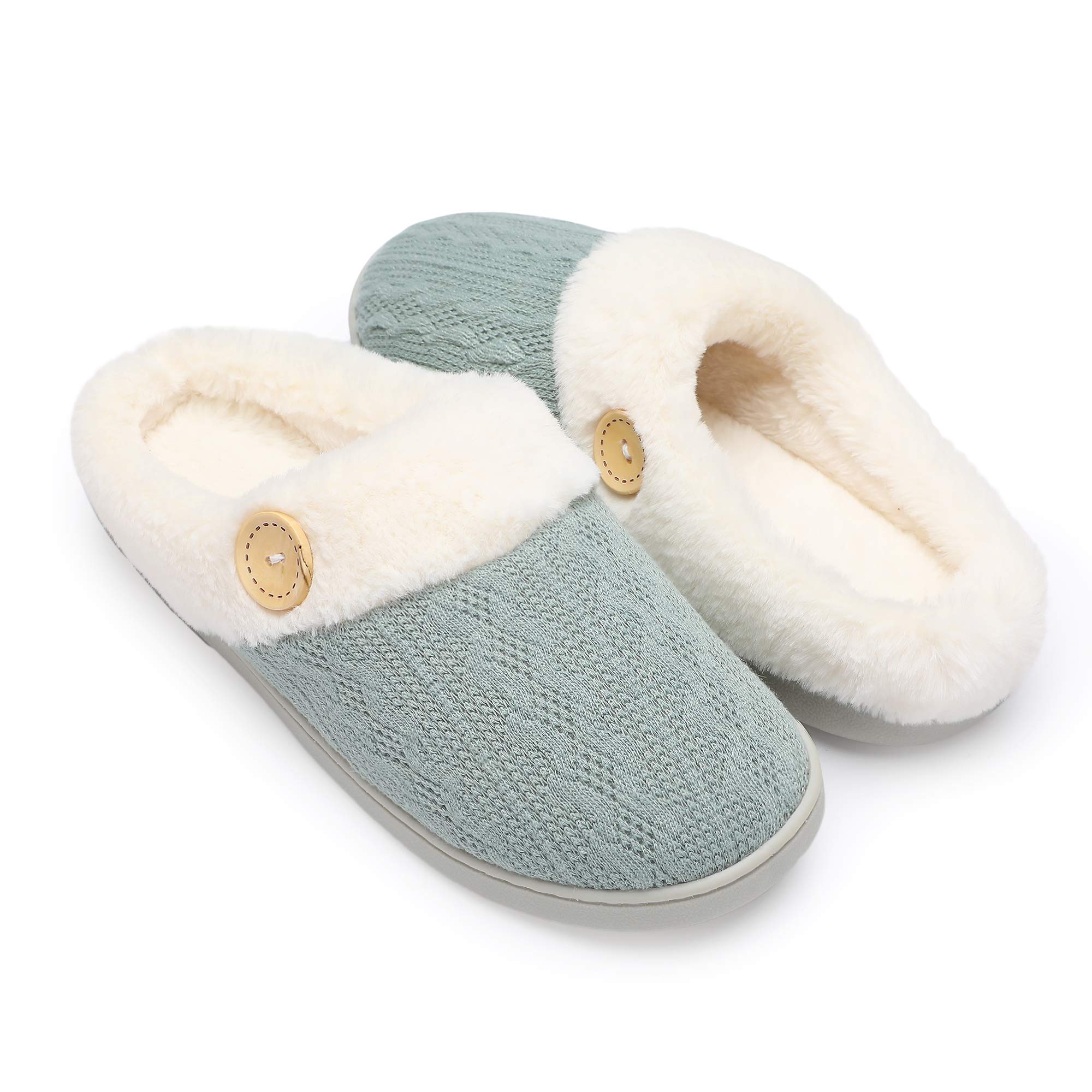 Chantomoo Women Slippers Comfortable Memory Foam Plush Bedroom Faux Fur Lined Kn