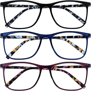 OPULIZE ARC Large Reading glasses for Women Men,Scratch Resistant Rectangular frame with Spring Hinges,Black, Blue, Purple +2.5 (Pack of 3)