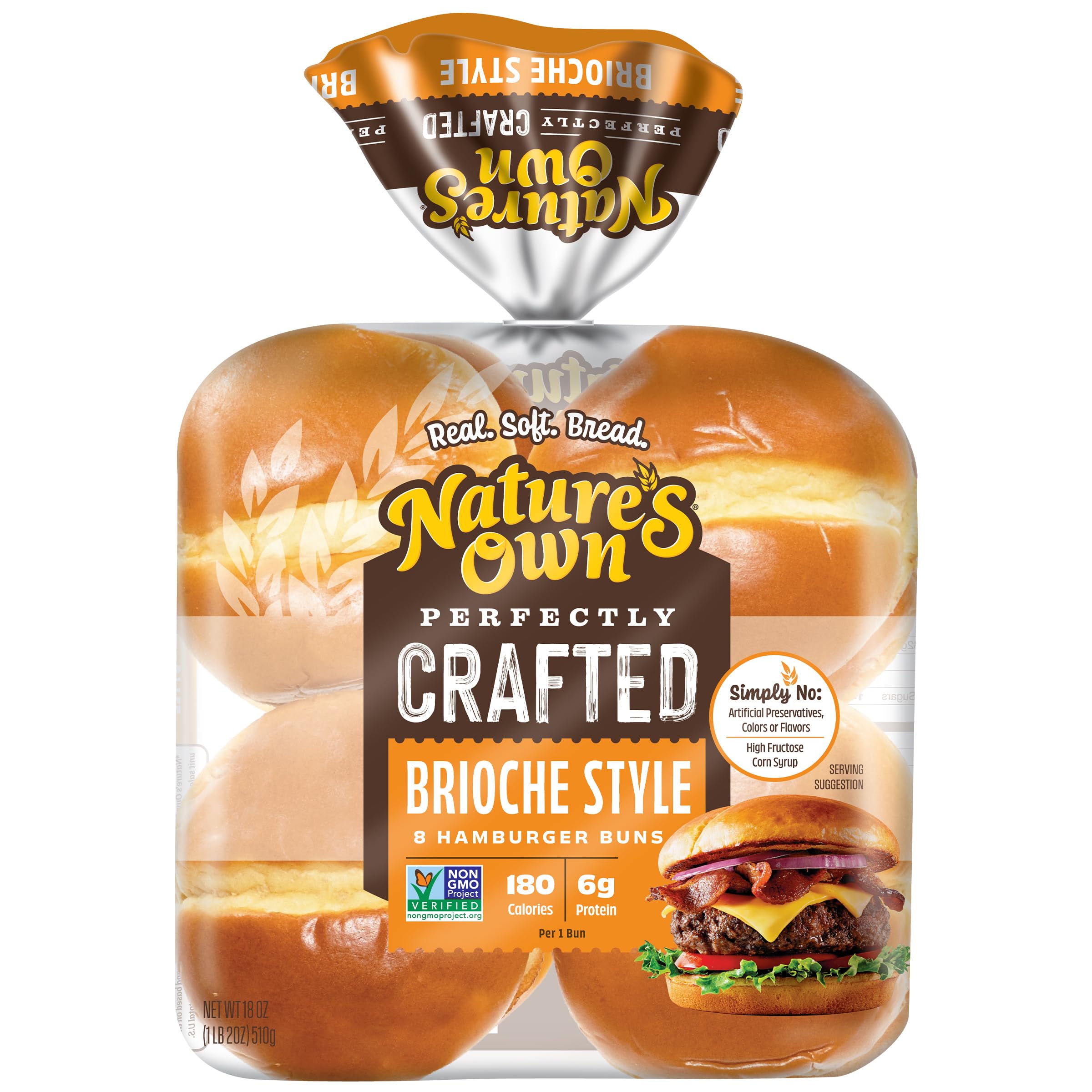 Nature's Own Perfectly Crafted Brioche Style Hamburger Buns, Non-GMO Hamburger B