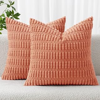 MIULEE Decorative Corduroy Cushion Covers 18 x 18 Inch Soft Bohemian Stripe Pillow Covers Modern Farmhouse Decoration for Spring Sofa Living Room Couch Bed 2 Pack