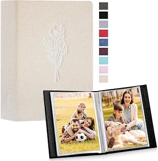 Lanpn Photo Album 4x6 50 Pictures 2 Packs, Small Mini Capacity Linen Photo Book Sets, Each Pack Holds 100 Top Loader Vertical Only Picture for Kids Boy Girls Beige
