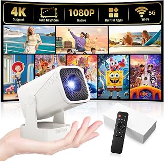 Smart Mini Projector, Native 1080P Projector with WiFi and Bluetooth | 4K Support, Dual-Band WiFi, Portable Size, Indoor& Outdoor, Compatible with Smartphones, TV Stick, PS5, Gift Idea