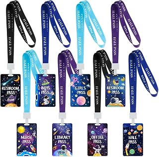 Ctosree 8 Set PVC Hall Pass Lanyards, Outer Space Unbreakable School Passes | Teacher Supplies for Classroom Elementary Middle School Bathroom Library Office Nurse
