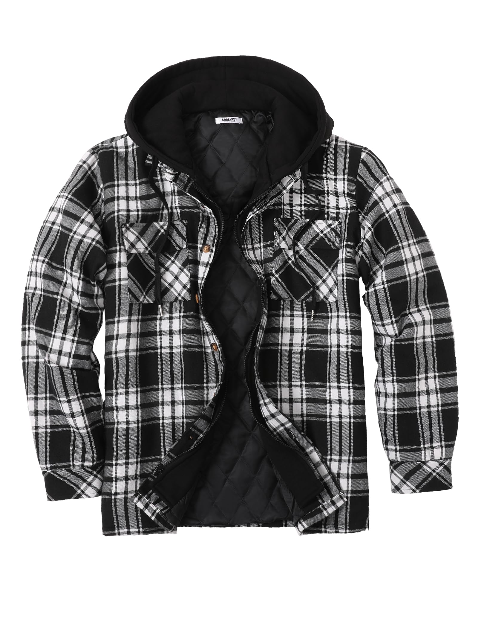 COOFANDY Men's Flannel Shirt Jacket Warm Quilted Lined Hooded Long Sleeve Plaid 