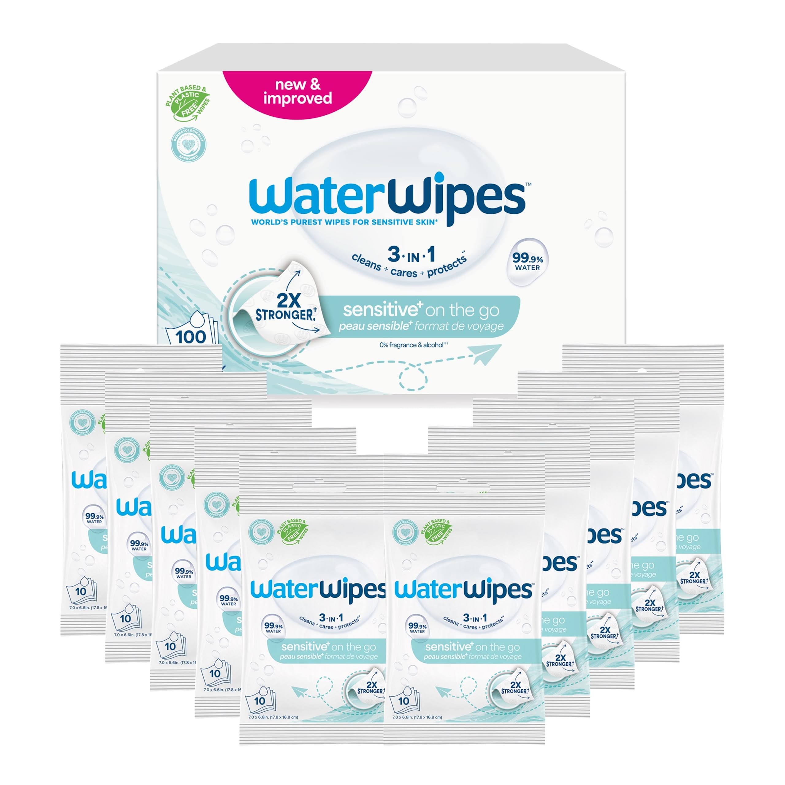 WaterWipes Sensitive Skin + Pocket Size Wipes, 10 Packs