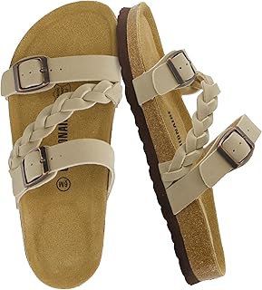 CUSHIONAIRE Lizzy Cork Footbed Womens Sandals - Comfortable Braided Summer Slip On Slide Sandals for Women