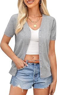 GRACE KARIN Womens Short Sleeve Cardigan Sweaters 2026 Summer Lightweight Cropped Cardigan V Neck Casual Clothing Tops