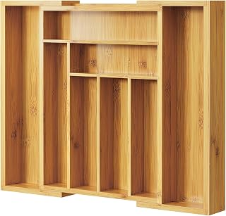 Pipishell Expandable Bamboo Silverware Organizer, Large Kitchen Drawer Tray | Adjustable Kitchen Utensil Cutlery Holder for Forks, Spoons and Knives, Durable & Crack-resistant Flatware Organizer, Natural