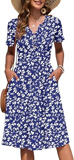 AUSELILY Women's Short Sleeve Summer Dress Knee Length Pockets