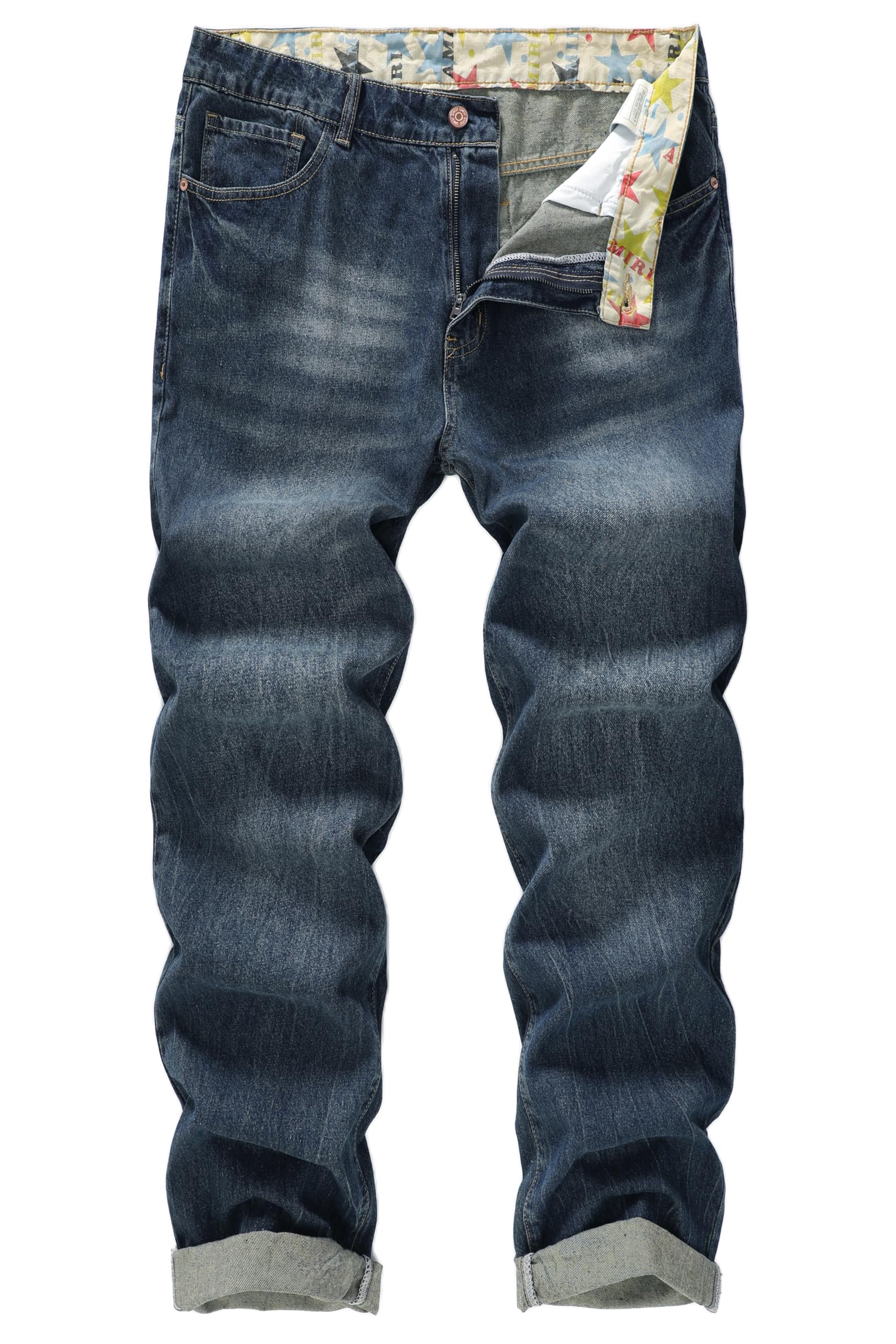 MZNBURAM Mens Denim Jeans Non Stretch Regular Fit Straight Leg Denim Pants
