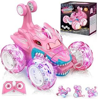Dislocati Girls Remote Control Cars 360°Flips LED Flash Light Monster Truck Toys Age 5 6 7 Girls Birthday Presents Outdoor Stunt Car