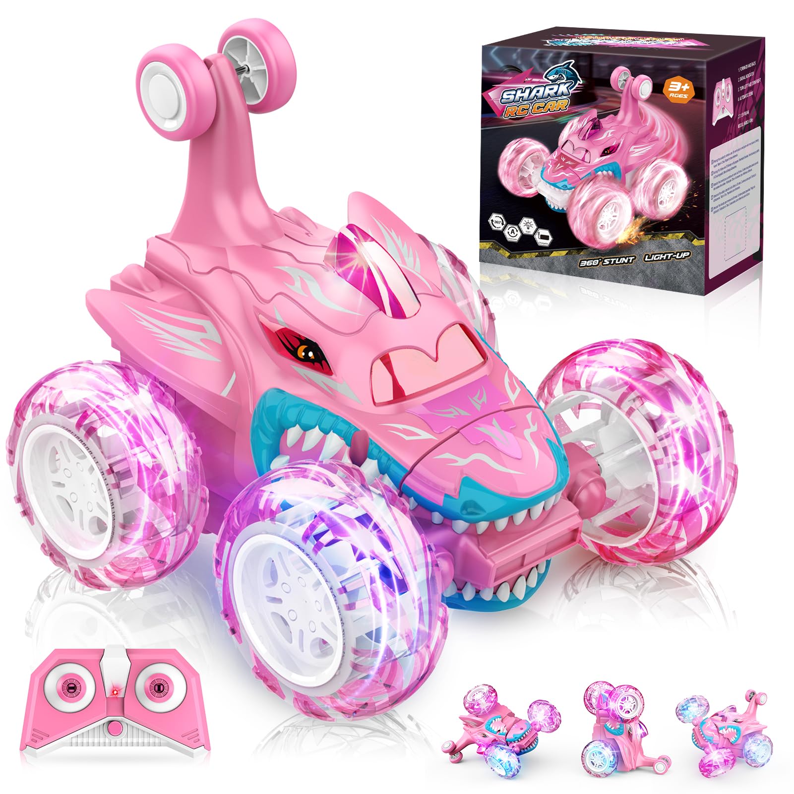 Dislocati Girls Remote Control Cars 360°Flips LED Flash Light Monster Truck Toys
