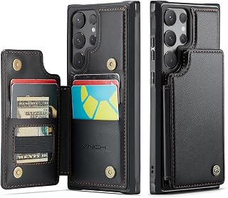 Vinich for Samsung Galaxy S24 Ultra Wallet Case with Card Holder, Black