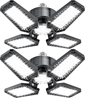 TOPAUBUB Garage Lights 2 Pack 120W, 12000LM LED Garage Lights with 4+1 Deformable Panels 6500K Screw in LED Shop Lighting for Workshop, Basement Support E26/E27