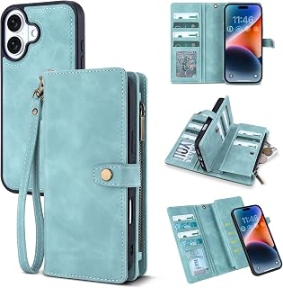 TwoHead Wallet Case for iPhone 17,with 11 Card Holders,Blue