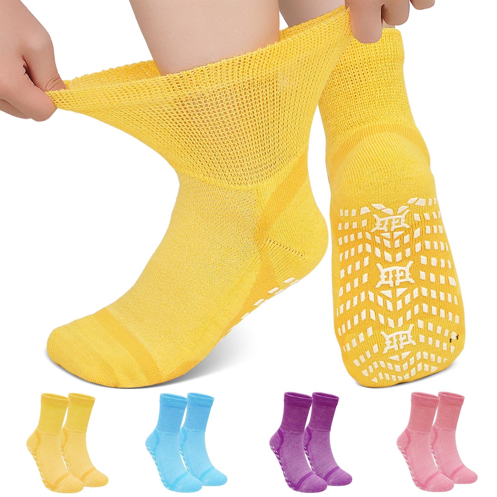 LOFIR Diabetic Socks for Women Men: Bamboo Extra Elastic Non-Slip Slipper Socks 