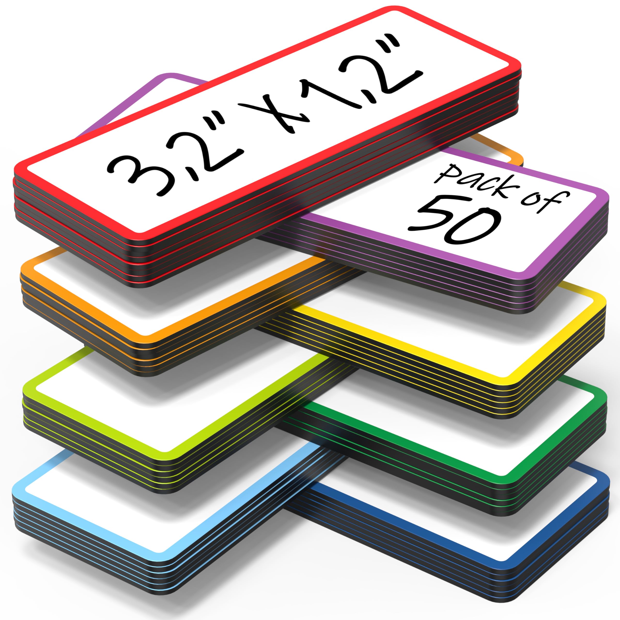 50 Pack Dry Erase Magnetic Labels 3.2x1.2 in - Magnetic Name Tags for Classroom 