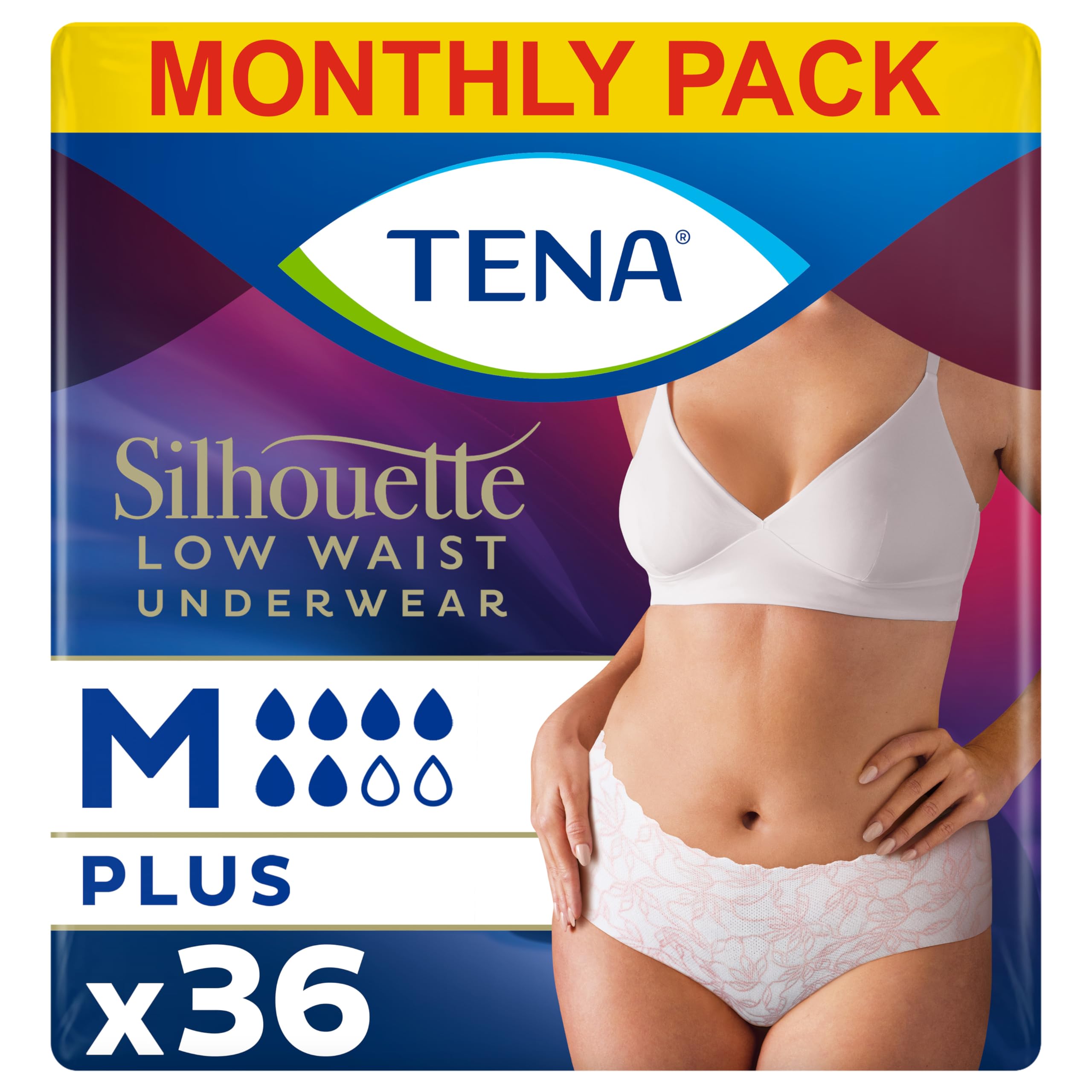 TENA Silhouette Plus, White, Medium, 36 Pairs (12 x 3 Packs)