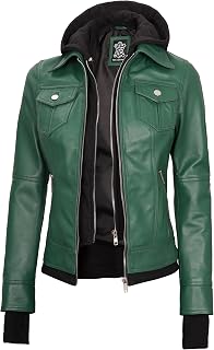 Decrum Real Lambskin Bomber Jacket Women with Detachable Hood