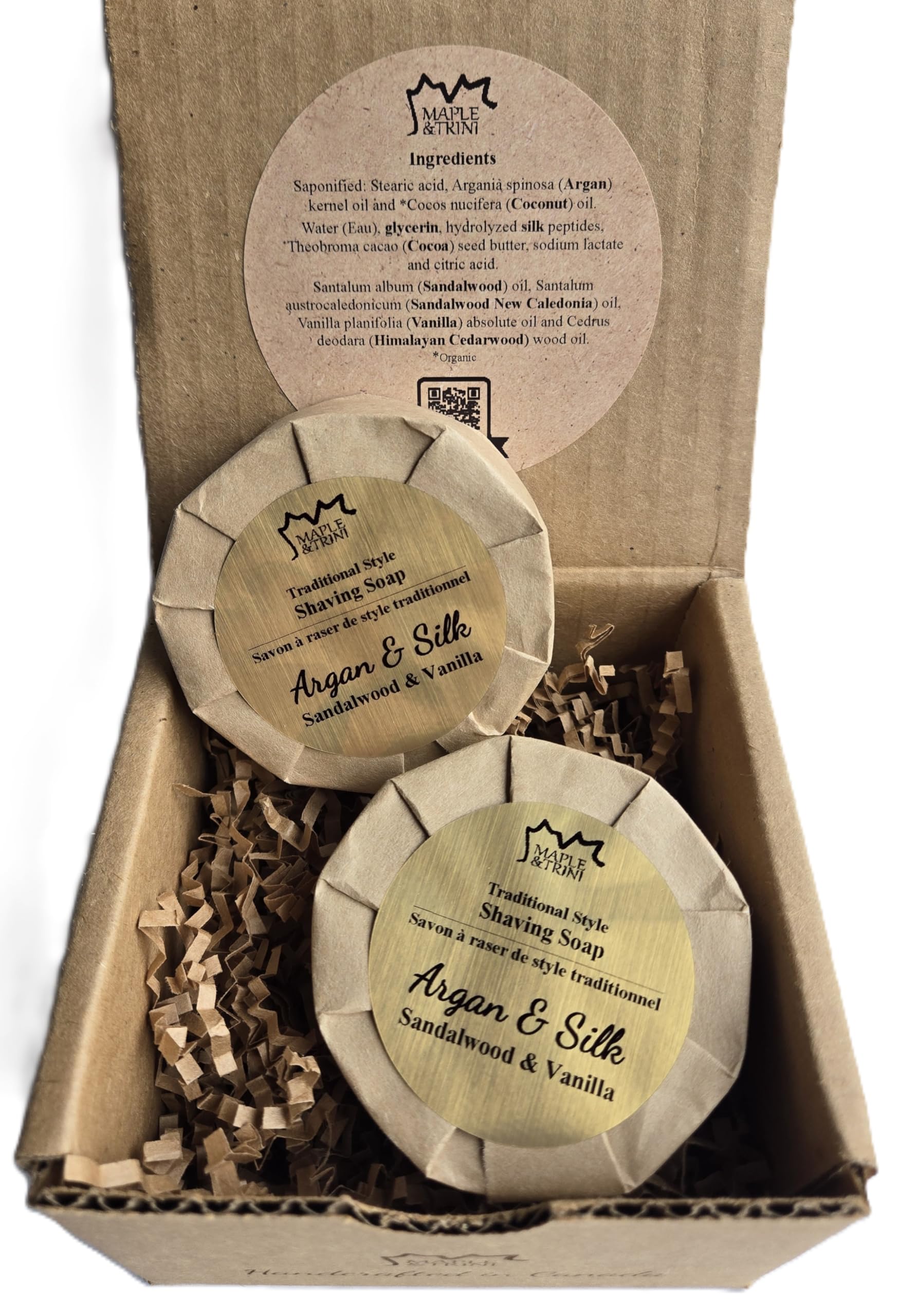 Shaving Soap: Argan & Silk (Sandalwood & Vanilla (2 X 90 g)) | Handcrafted in Ca