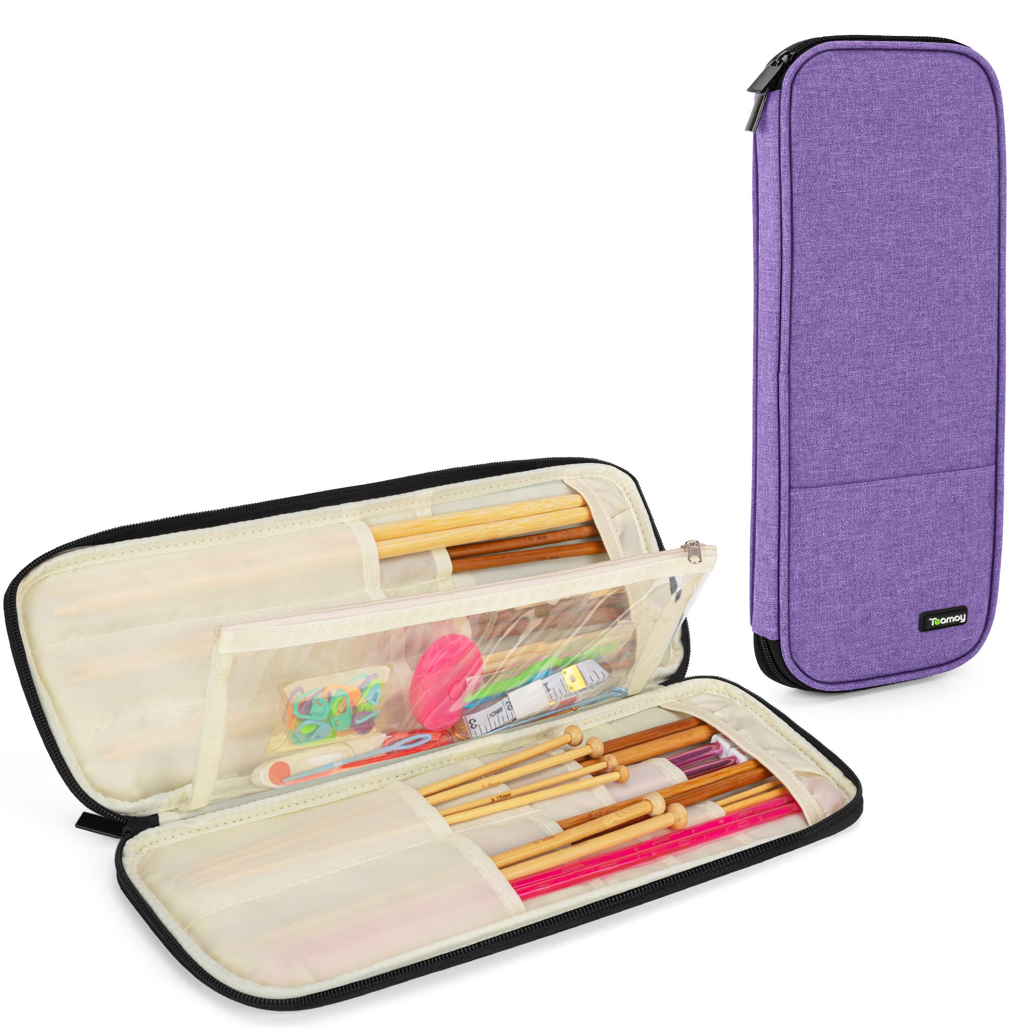 Teamoy Knitting Needles Case, Travel Organizer Storage Bag, Purple | Knitting Ne