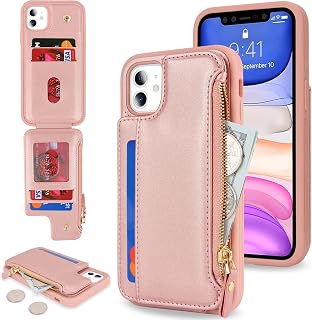Cavor Custodia a portafoglio per iPhone 11 con porta carte, custodia a portafoglio per iPhone 11 per donne e uomini, custodia per iPhone 11 con portafoglio, in pelle, chiusura magnetica, tasca con