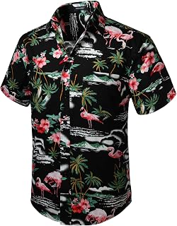 HISDERN Aloha Shirts Hawaiian Funky Short Sleeve Front Pocket Summer Holiday Printed Beach Casual Hawaii Shirt S-2XL